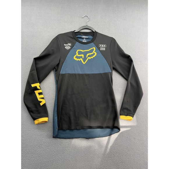 VTG Fox 180 Shirt Mens Small Black Blue Yellow Long Sleeve Motocross Jersey MX - Picture 1 of 10